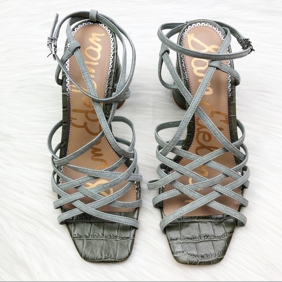 New Sam Edelman Daffodil Sandals in Seafoam Mineral Green Croc Embossed Leather - Picture 14 of 15